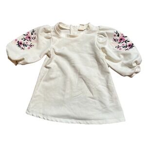 Tucker And Tate Baby Girl 6-9 Mos Cream Color Dress W/Embroidered Floral Sleeves